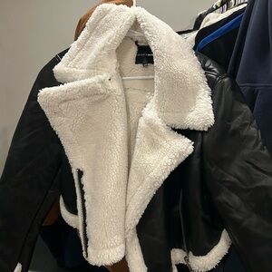 Fashion Nova Black and Cream Teddy Jacket